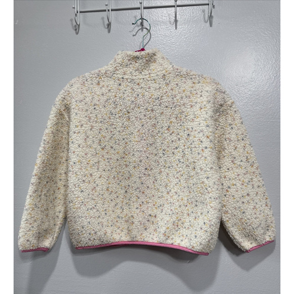 Old Navy Girls L (10-12) Confetti Dot Zip Up Cozy Fleece Sweater Cardigan Beige - Picture 2 of 11